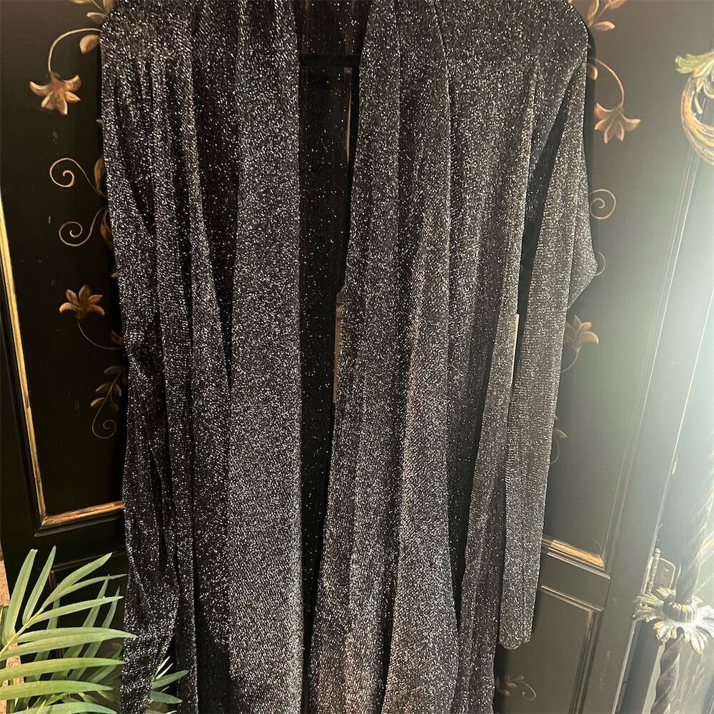 Women's Black Convertible Duster Coatigan Size L Glamour Long Jacket